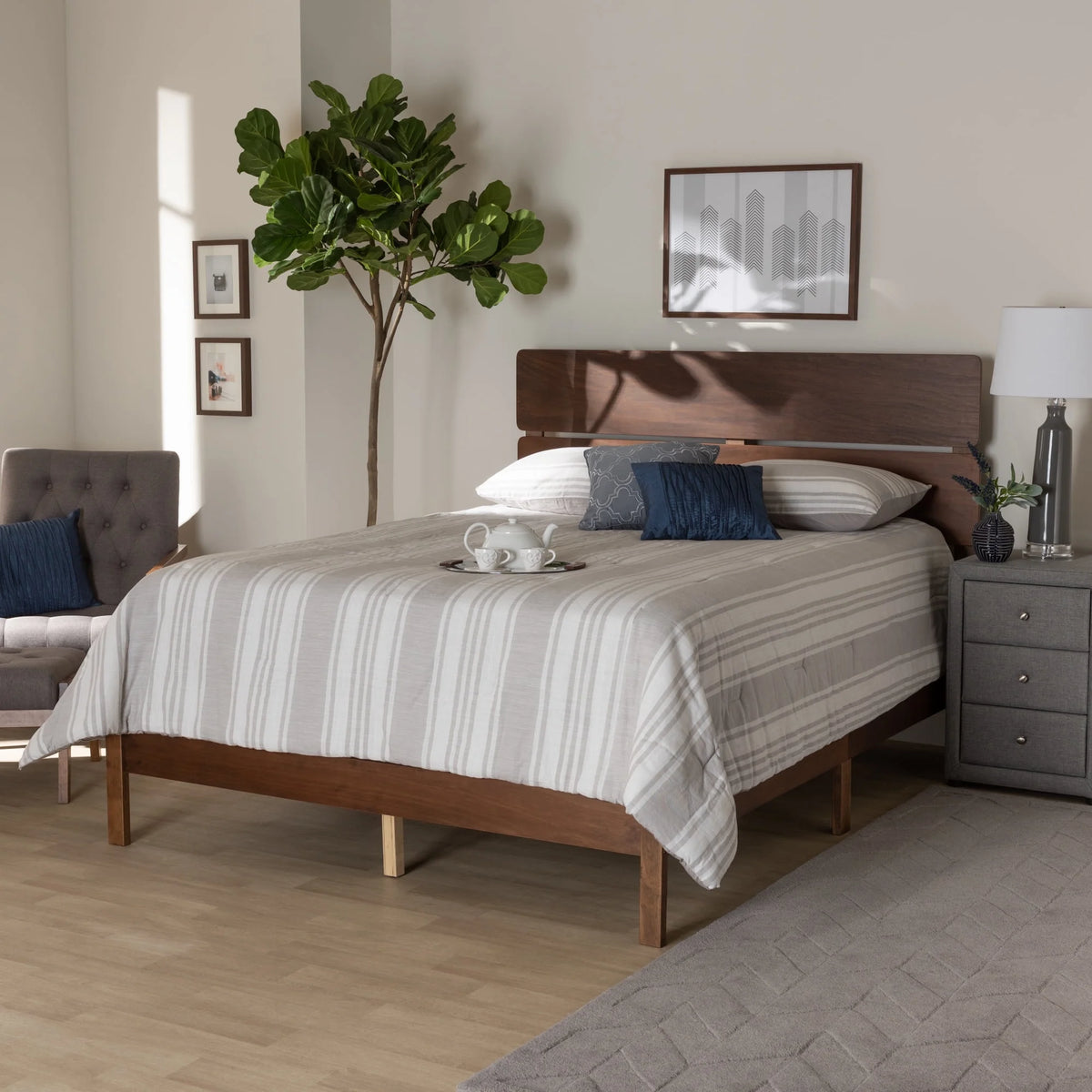 Walnut Brown Wood Full Size Panel Bed V591
