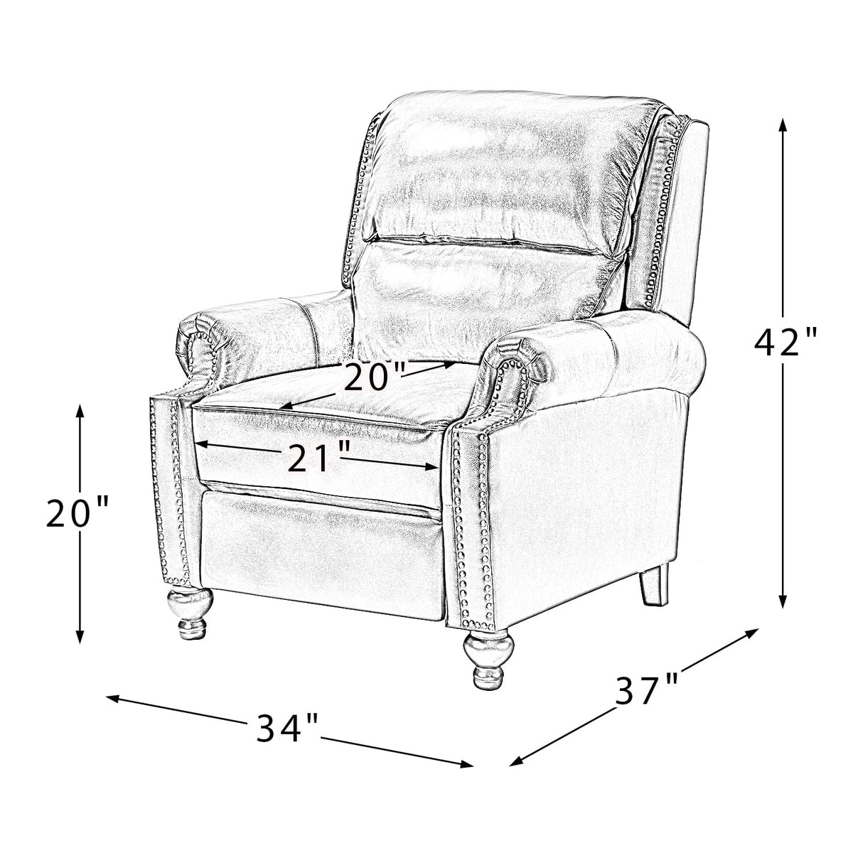 Camel Genuine Leather Recliner Chair with Wood Legs M418