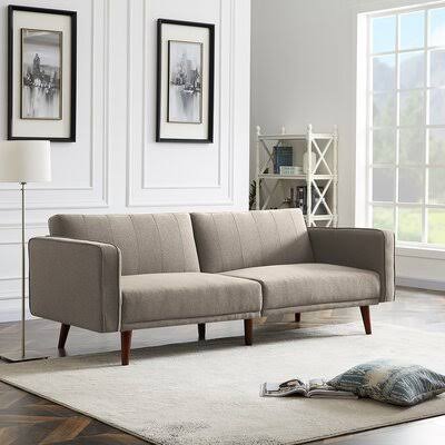 Beige Yellow Linen Square Arm Convertible Sofa T372