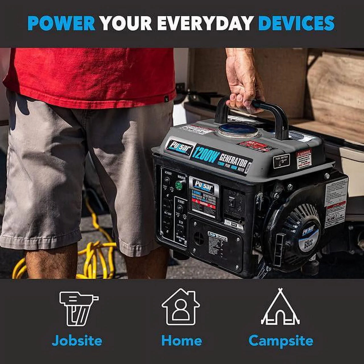 Portable Gas-Powered Generator with Carrying Handle, 1200W, Black/Gray Y82457