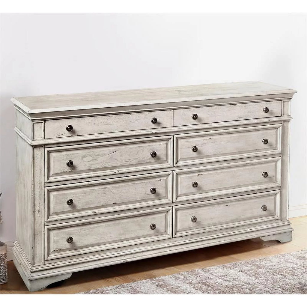 Rustic Ivory Wood 8-drawer Dresser in White D145