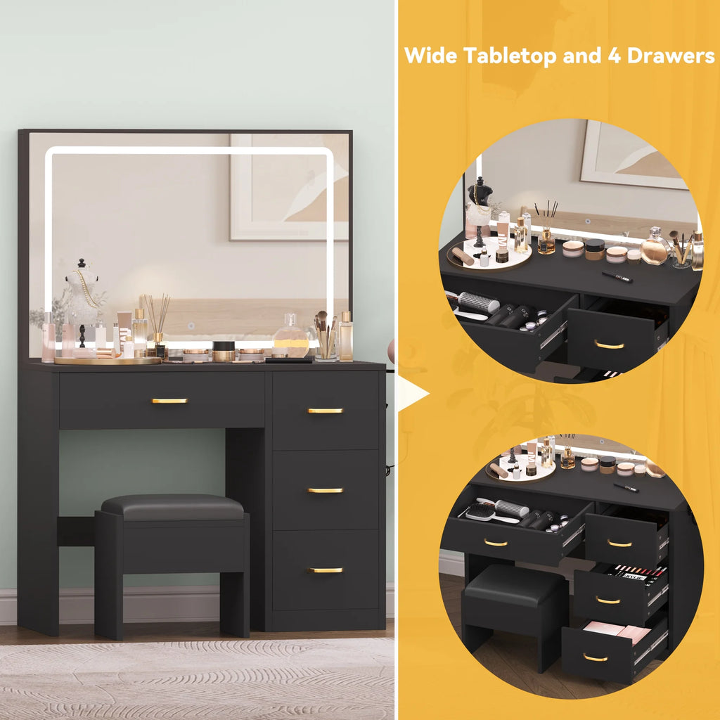 Charcoal Black Makeup Vanity Table with Mirror and LED Lights J5500