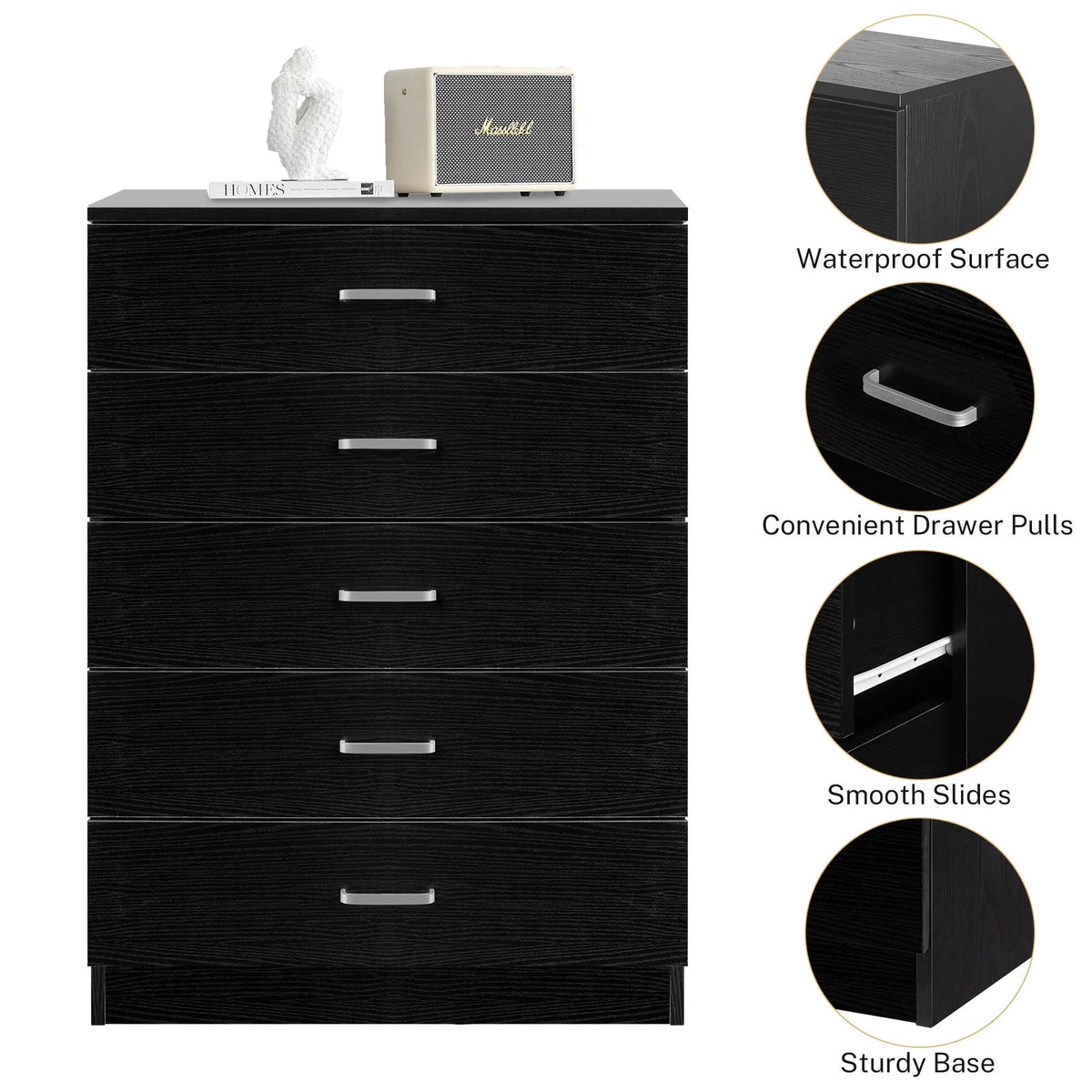 Black 5 Drawer Dresser T4864