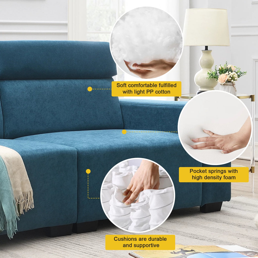 2-Seater Velvet Sectional Sofa with Adjustable Headrest M5502