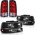 Black Housing Replacement Headlights + Red Lens Taillights Combo I26270