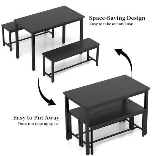 3-Piece Grey Dining Table Set with 2 Benches K163219