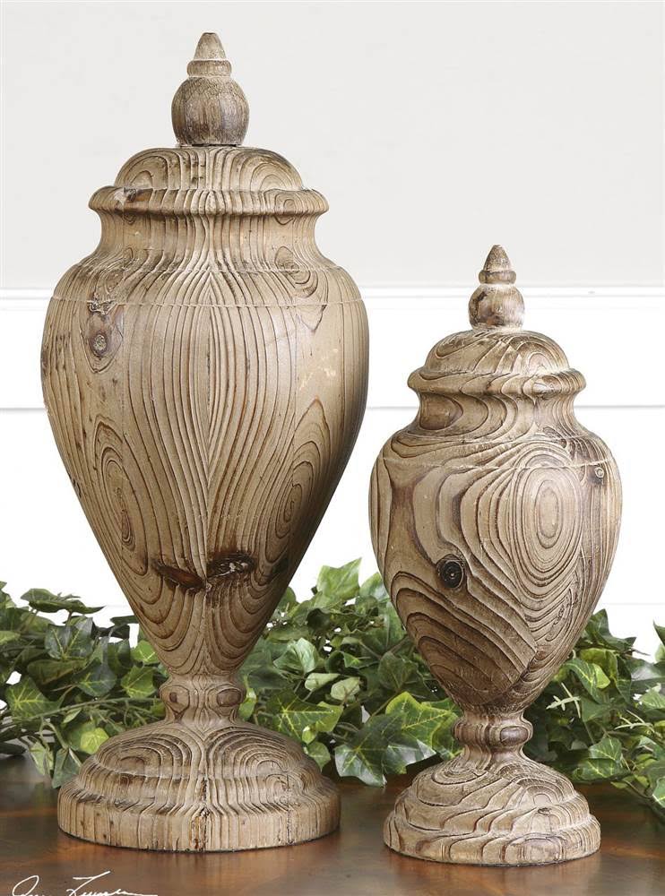 Carved Wood Finials Set 2 L1269