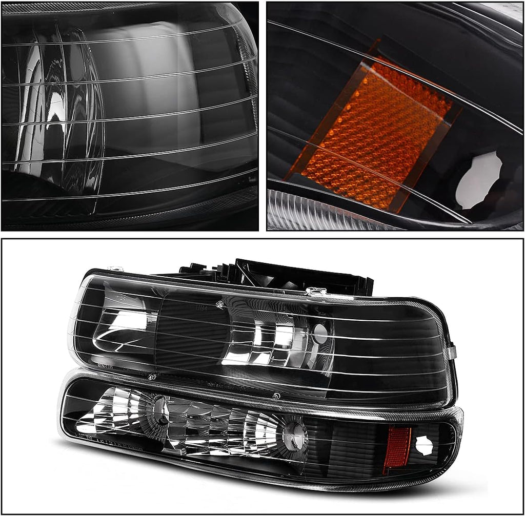 Black Housing Replacement Headlights + Red Lens Taillights Combo I26270