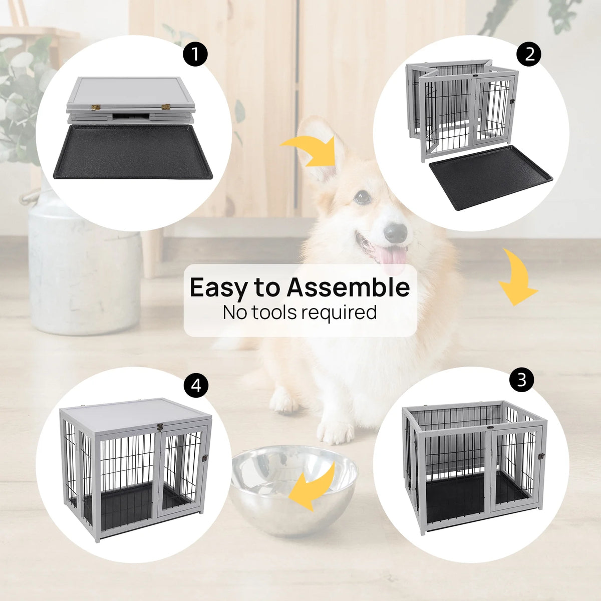 Gray Wooden Dog Crate Furniture C759031