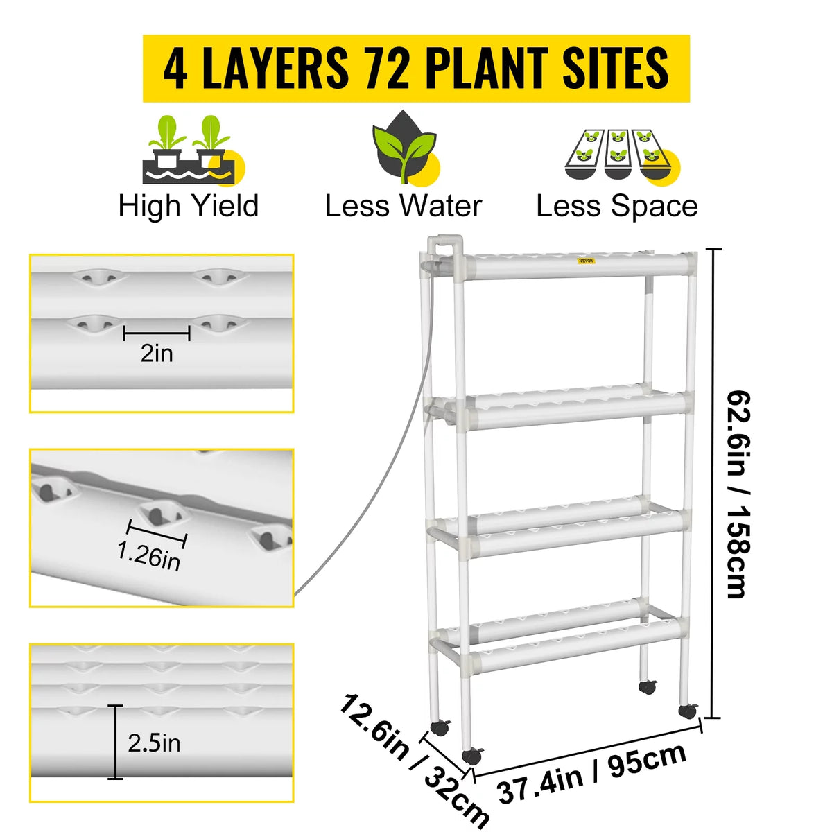 72 Plant Sites 4 Layers 8 Pipes Hydroponic Grow Kit F9893