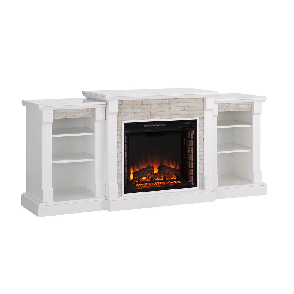 White Electric Fireplace with Bookcases C8345