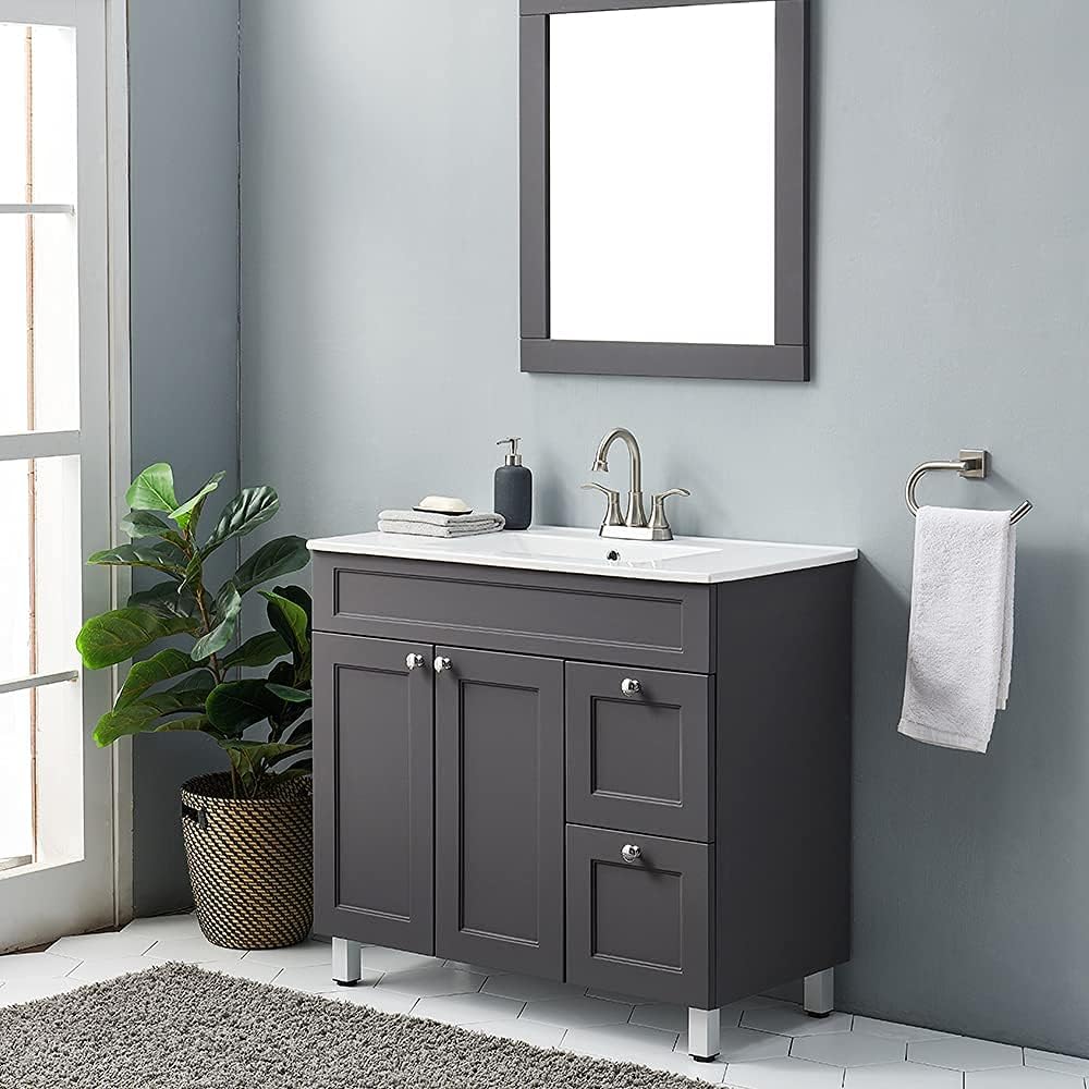 36 Grey Bathroom Vanity Sink Cabinet Set with White Ceramic Countertop O247737