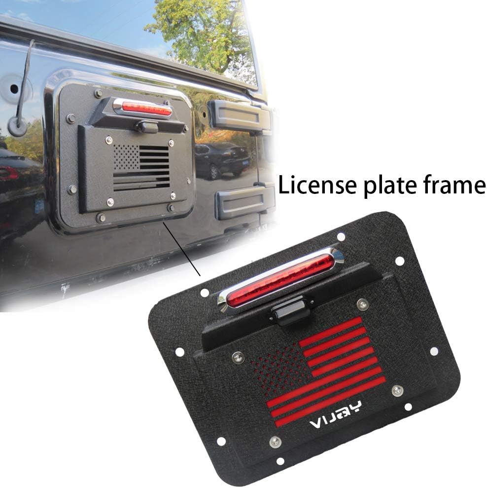 Spare Tire Delete License Plate Relocation Kit with Third Brake Light for Wrangler JK JKU V382317