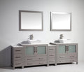 96 in. Grey Double Sink Vanity Cabinet with Ceramic Vessel Sink & Mirror C346663