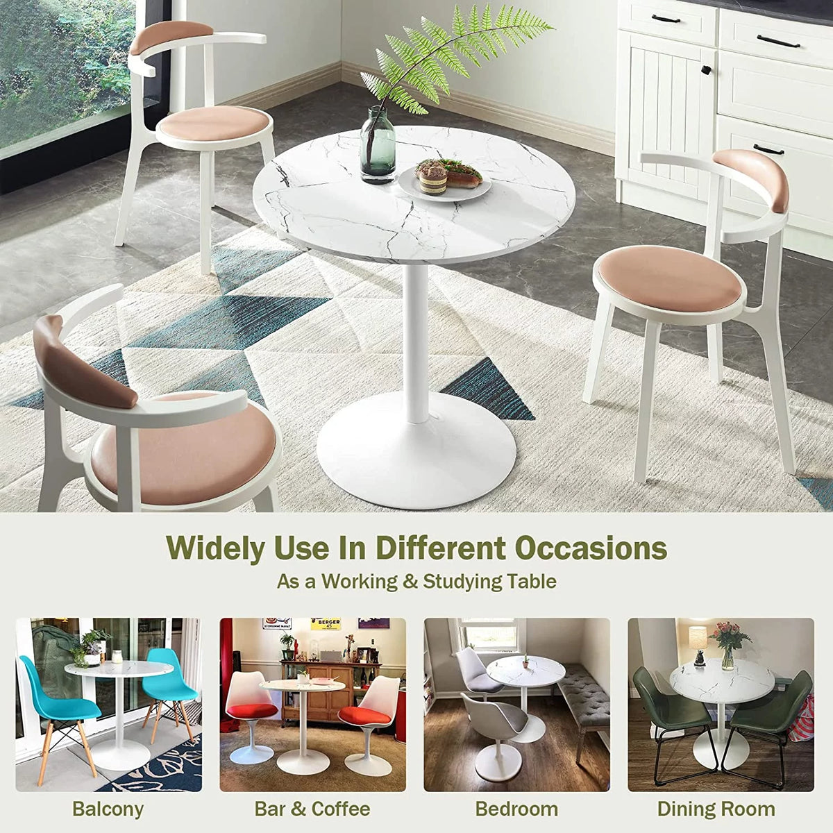 Round Dining Table with Faux Marble Top and Pedestal Base J58430