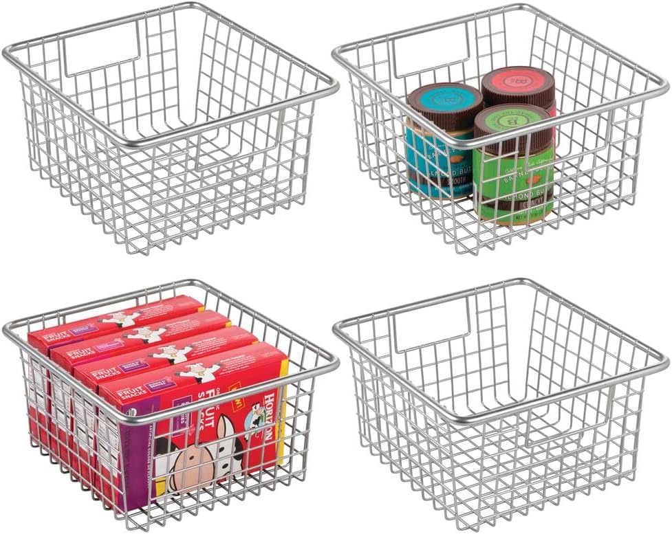 Bronze Metal Wire Storage Organizer Bin Basket with Handles, 4 Pack J578