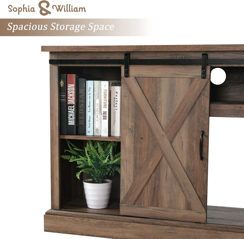 Electric Fireplace TV Stand for TVs Up to 65 with Barn Door Storage Cabinet L598600