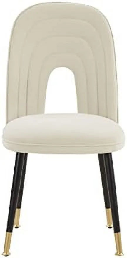 Beige Velvet Upholstered Dining Chairs with Black Gold Legs V4212