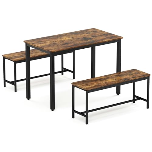 3-Piece Grey Dining Table Set with 2 Benches K163219