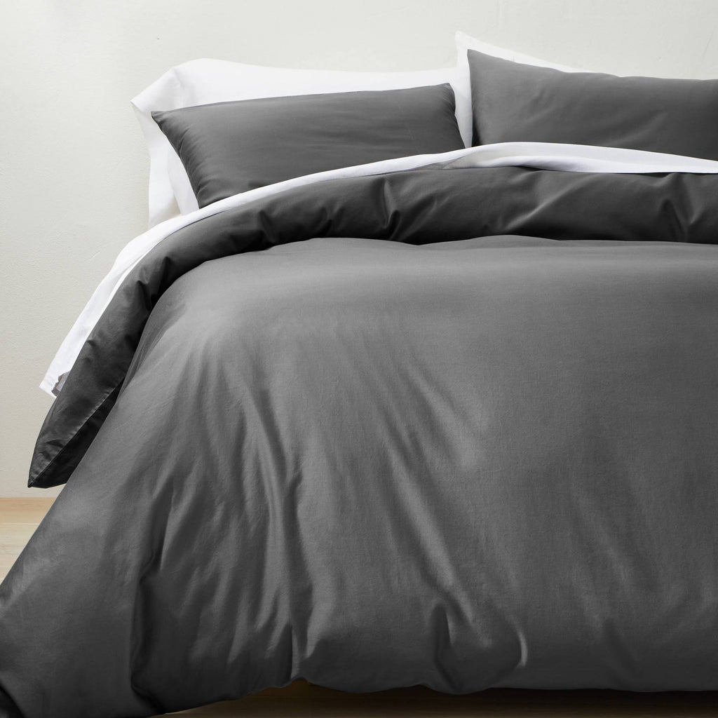 Full/Queen Supima Washed Sateen Duvet & Sham Set Dark Gray E931133