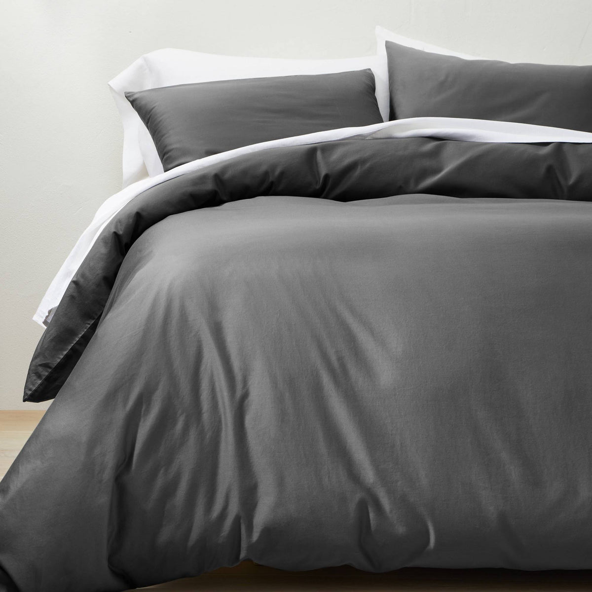 Full/Queen Supima Washed Sateen Duvet & Sham Set Dark Gray E931133
