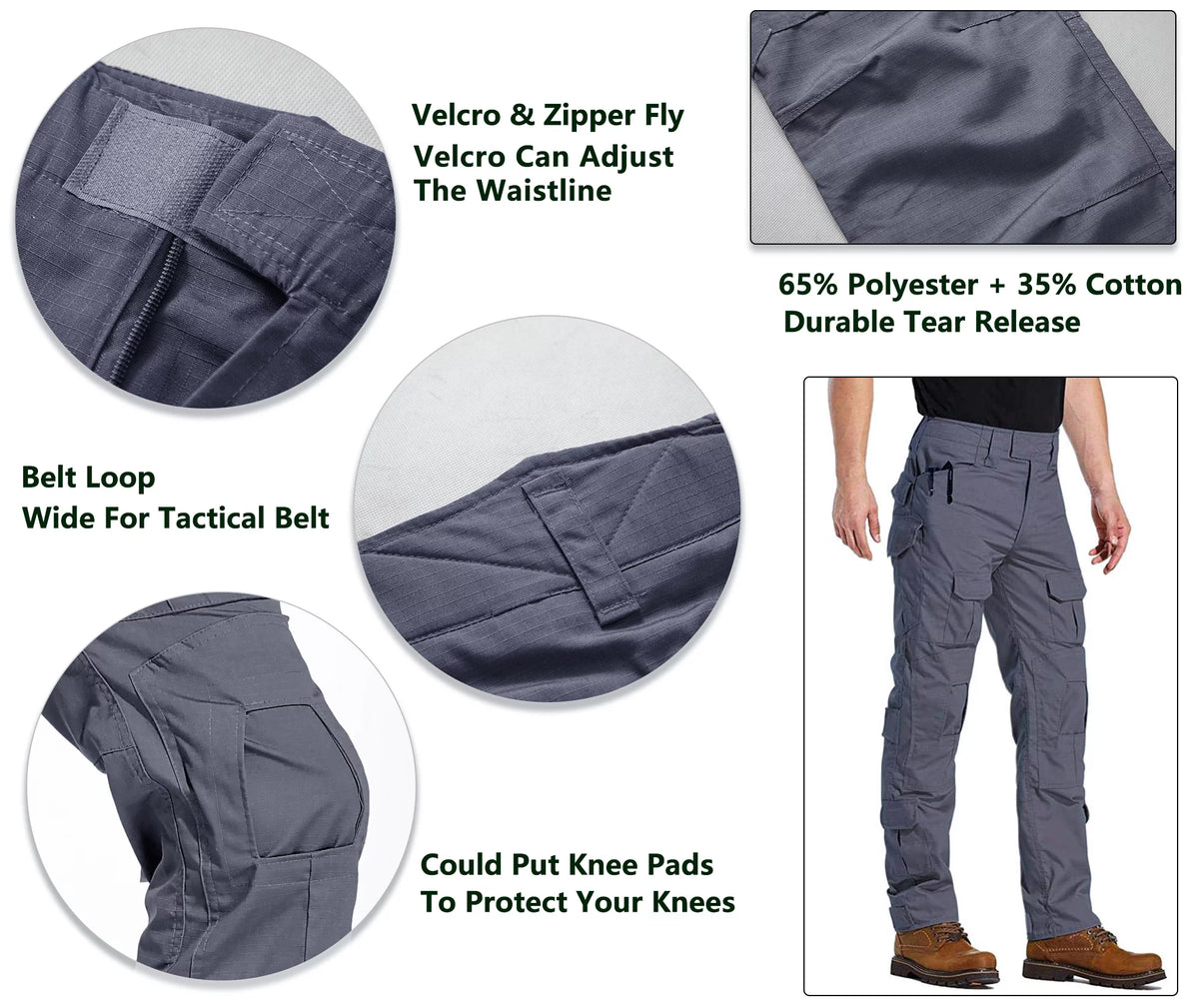 Men's Outdoor Hiking Cargo Work Pants with 10 Pockets Z5476