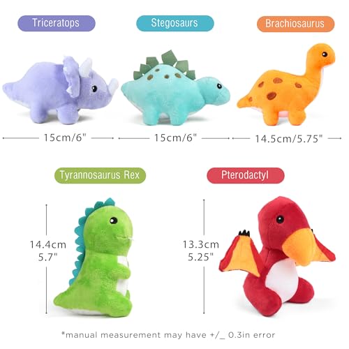 5 Small Dinosaur Plush Dolls and Egg Bag Toys Set J107549