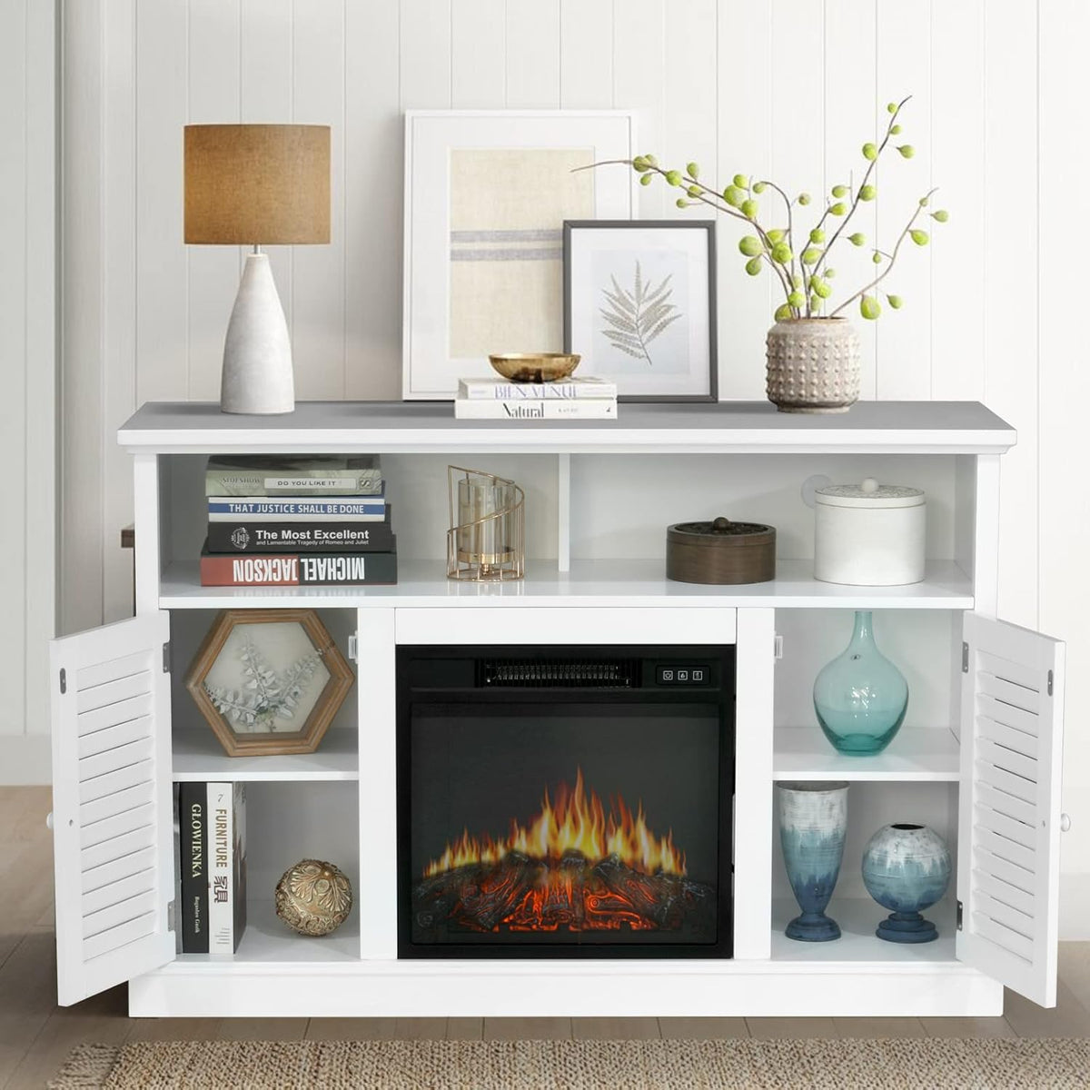 Electric Fireplace TV Stand for TVs Up to 65 with Barn Door Storage Cabinet L598600