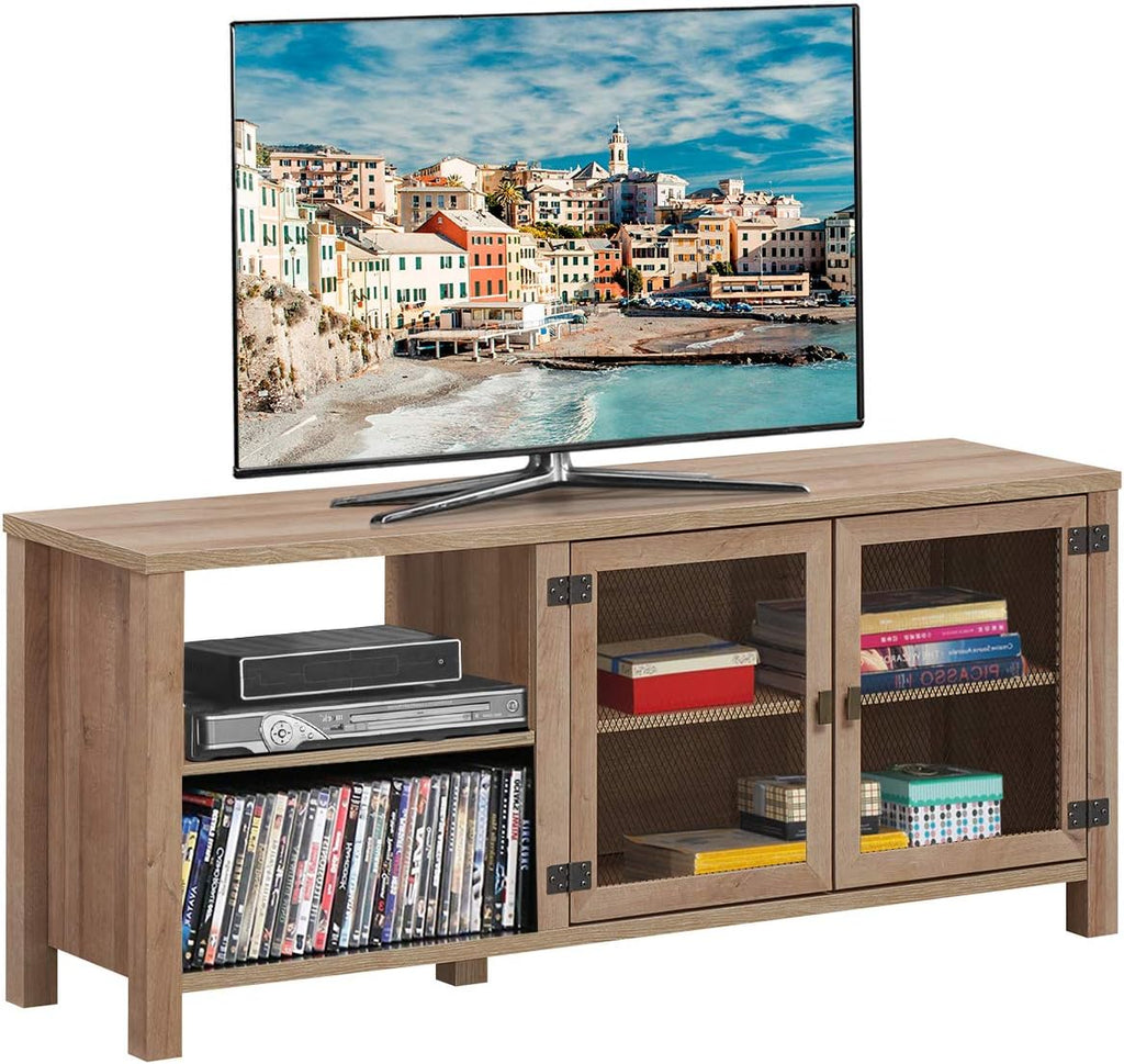 Wooden TV Stand with 2 Shelves and Cabinet K9044