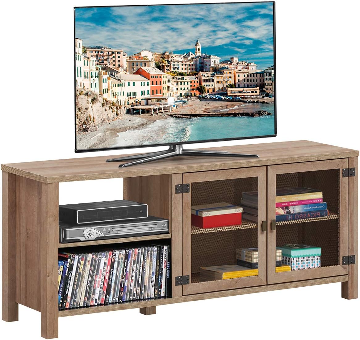Wooden TV Stand with 2 Shelves and Cabinet K9044
