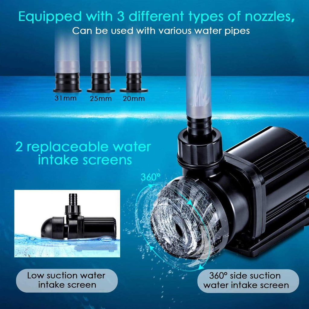 800-3200GPH Controllable Adjustable Submersible or External Water Pump W6104
