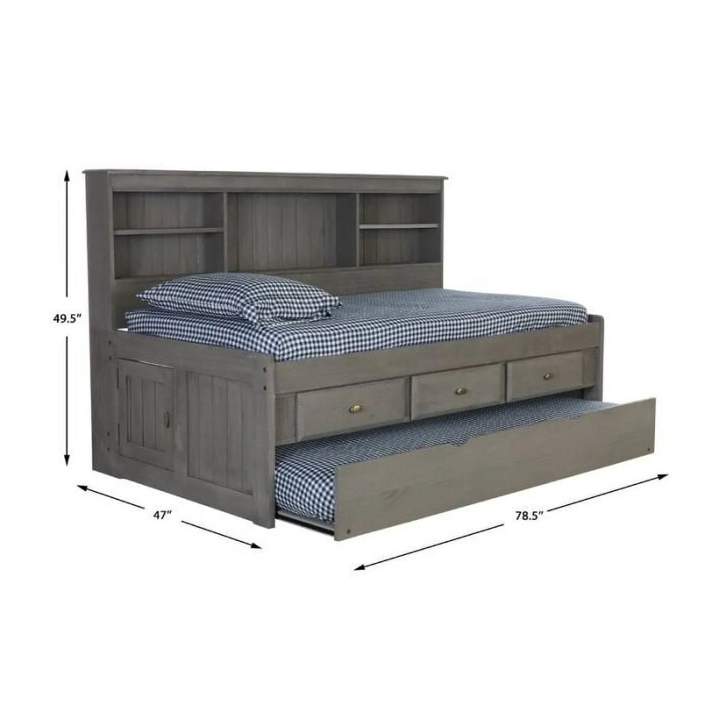 Twin Size Bed Frame with Headboard Bookcase Captain Day Bed with 3 Drawers & Trundle, Charcoal T727