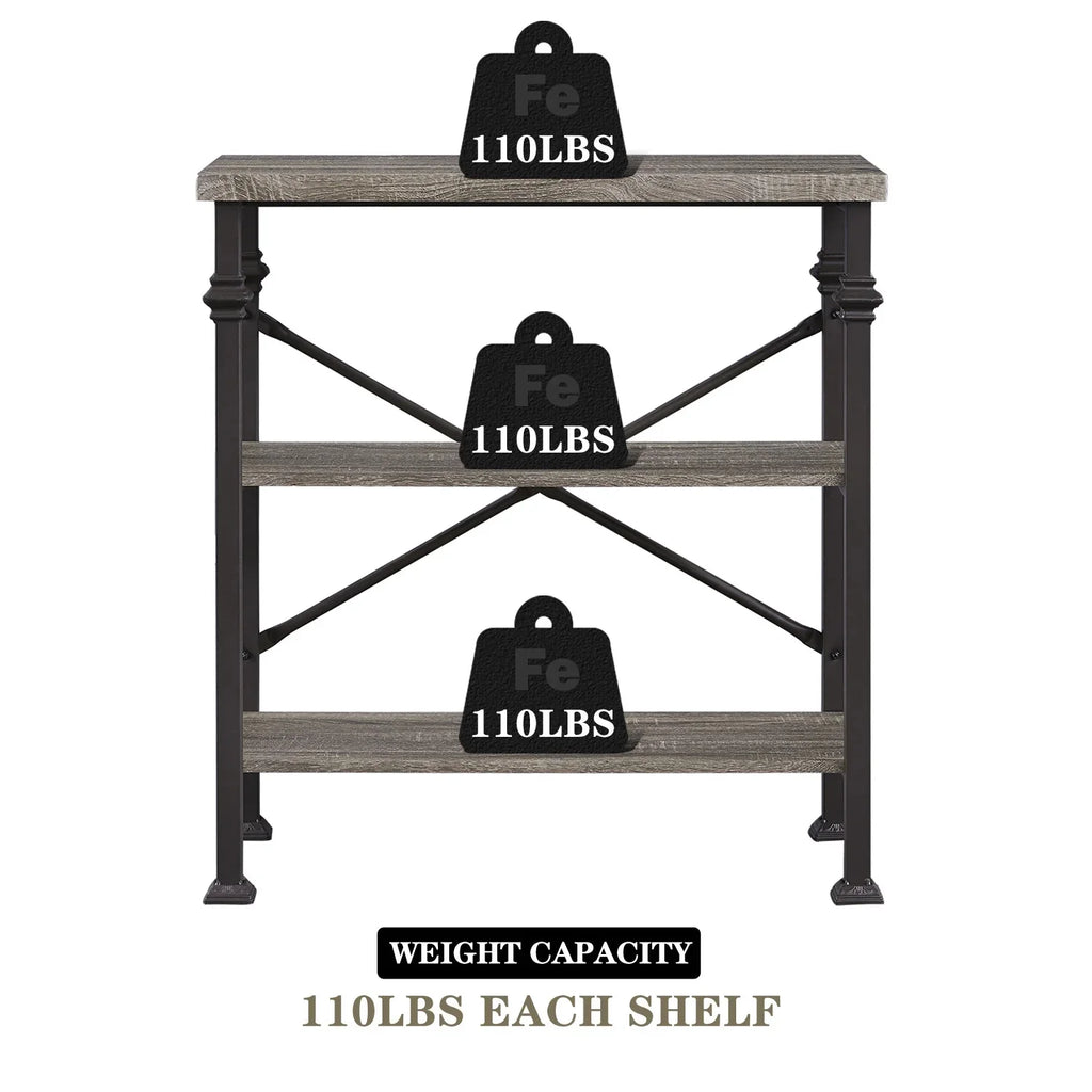 3-Tier Rustic Industrial Bookshelf Y362