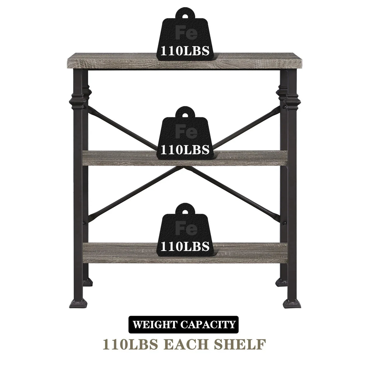 3-Tier Rustic Industrial Bookshelf Y362