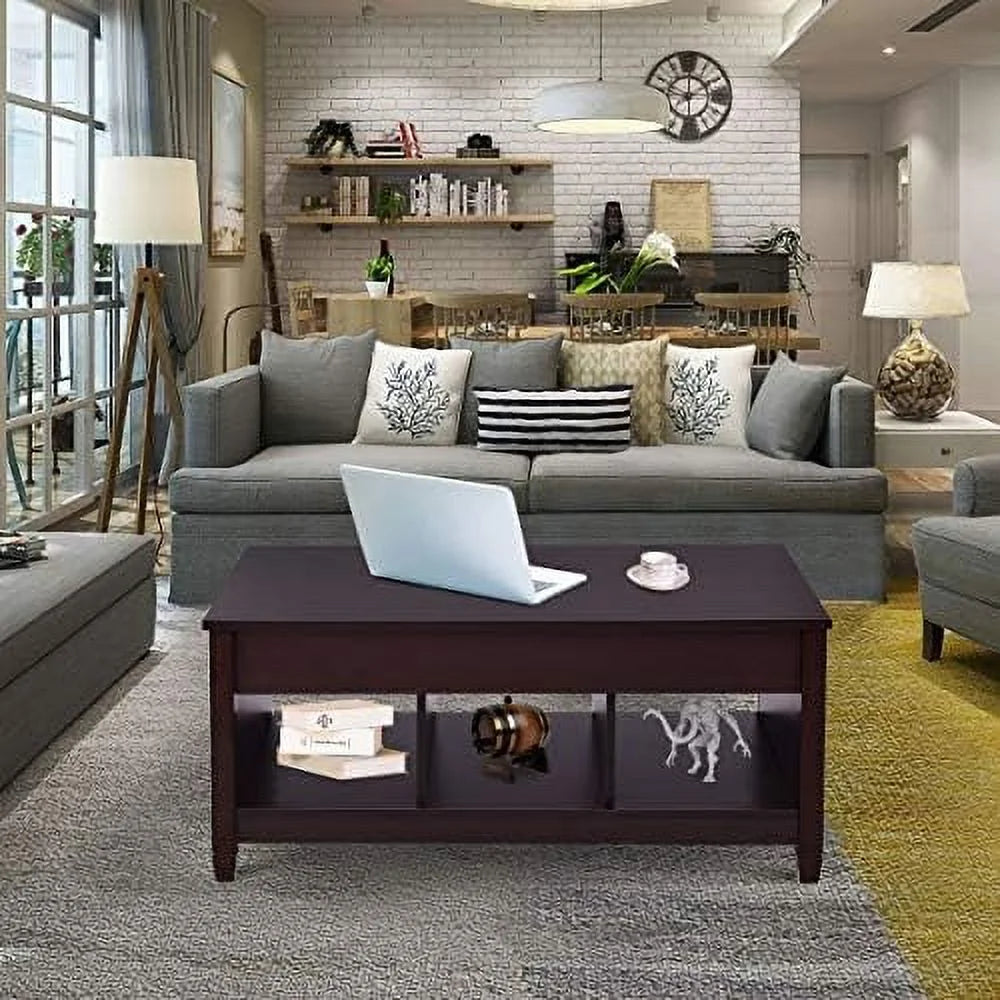 Espresso Lift Top Coffee Table with Hidden Compartment L4753