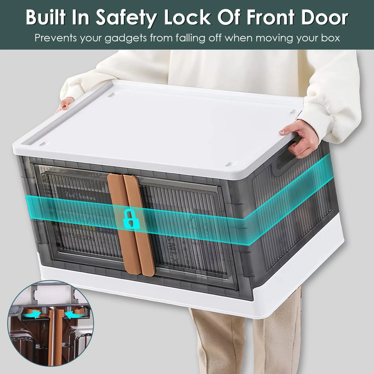 Foldable 2Pcs 32L Plastic Storage Bins with Lid and Wheels A40870