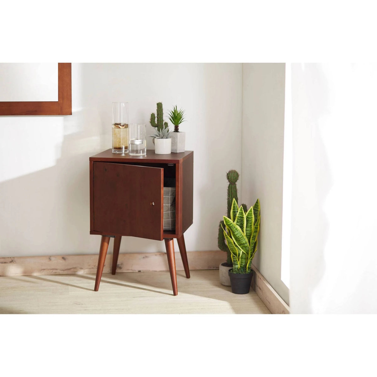 26 in. Espresso All Wood Mid Century Nightstand with Cabinet Door F4658