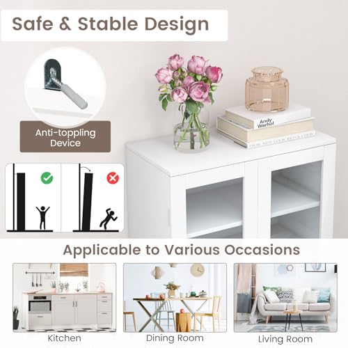 White Tall Kitchen Pantry Storage Cabinet with Glass Doors X68295