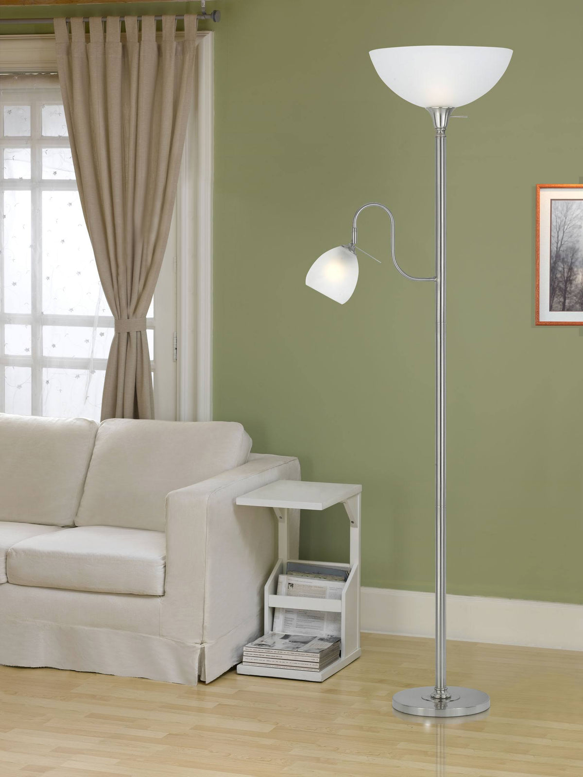 Brushed Steel Torchiere with Reading Lamp B646