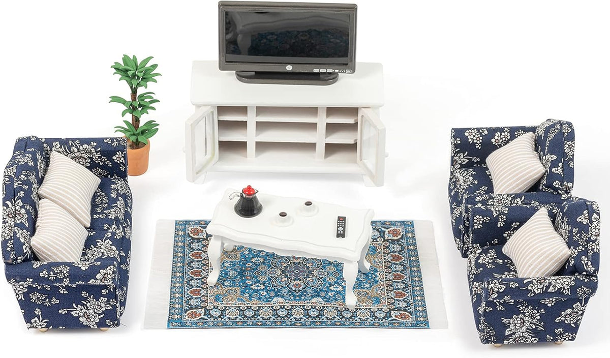 16 Pieces White Wooden Dollhouse Furniture Set O63053