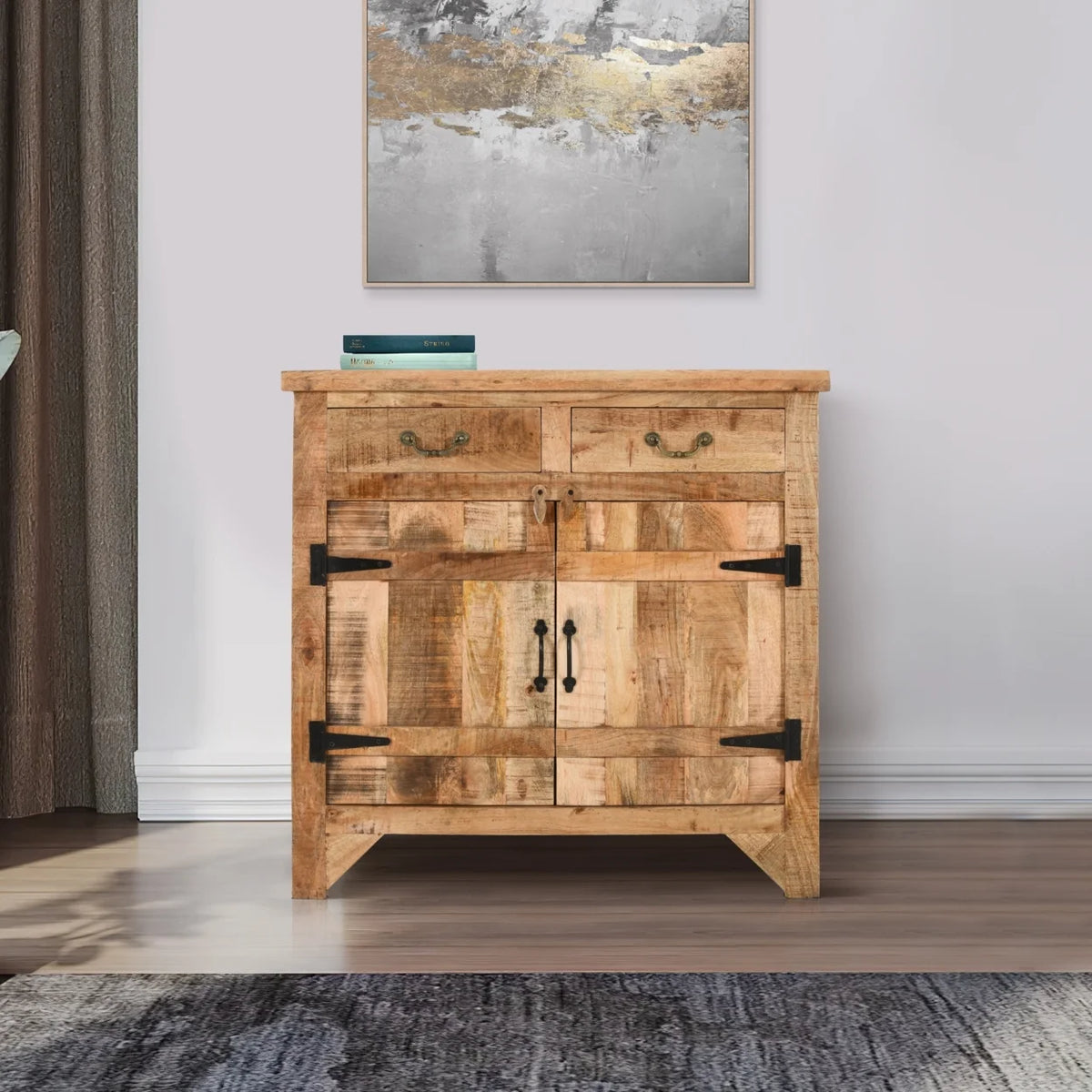 2 Drawer Mango Wood Cabinet Console, Rustic Brown T372