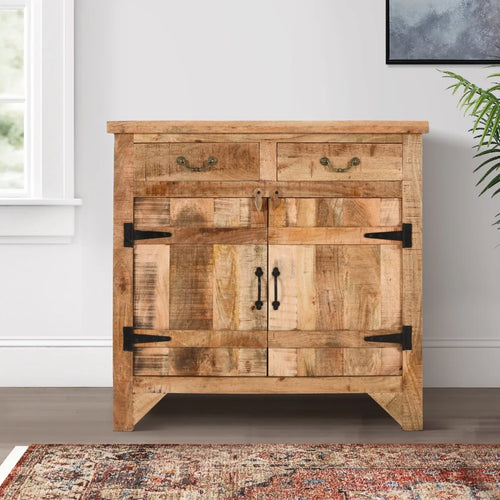 2 Drawer Mango Wood Cabinet Console, Rustic Brown T372