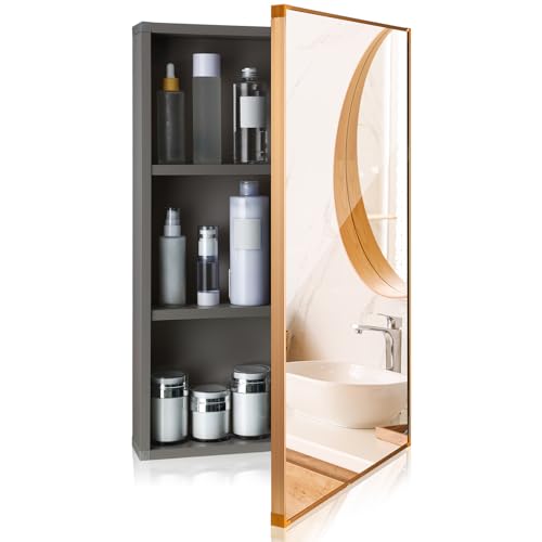 Light Grey 16 x 24 inch Wall Mounted Framed Medicine Cabinet with Mirror Z183212