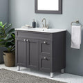 36 Grey Bathroom Vanity Sink Cabinet Set with White Ceramic Countertop O247737
