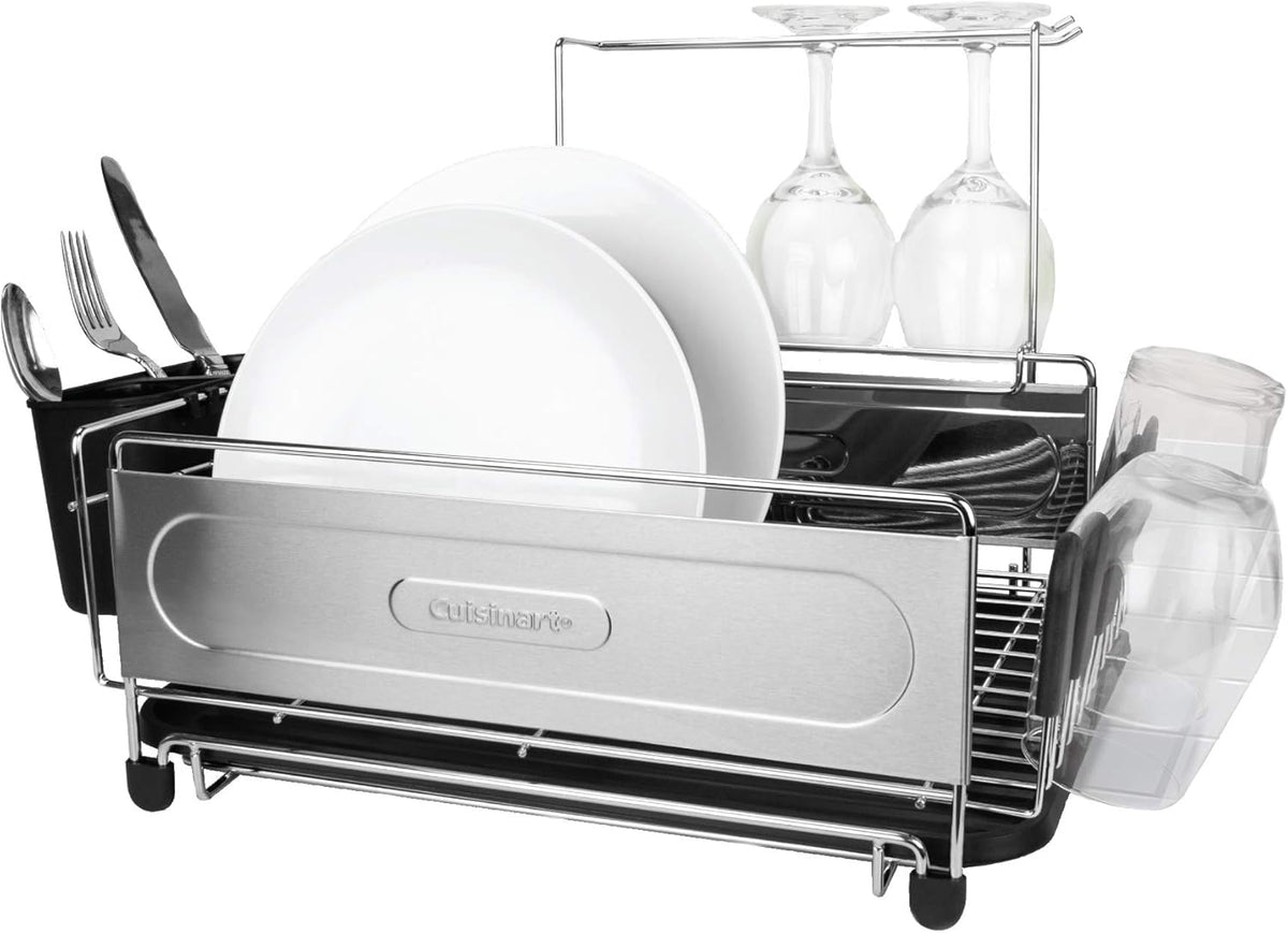 Stainless Steel Dish Drying Rack with Utensil Caddy and Draining Board K342