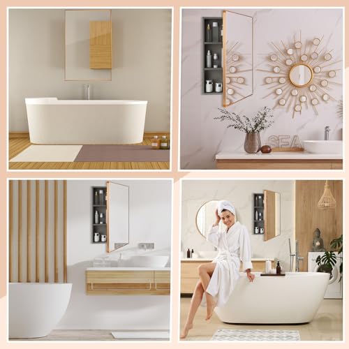 Light Grey 16 x 24 inch Wall Mounted Framed Medicine Cabinet with Mirror Z183212