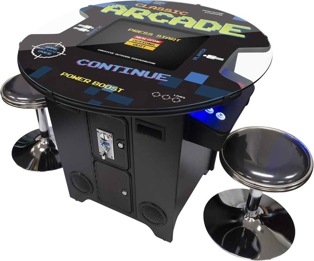 Full Size Cocktail Arcade Table Machine with 22 LCD Screen, Round Glass Top, 2 Player, 412 Games G910