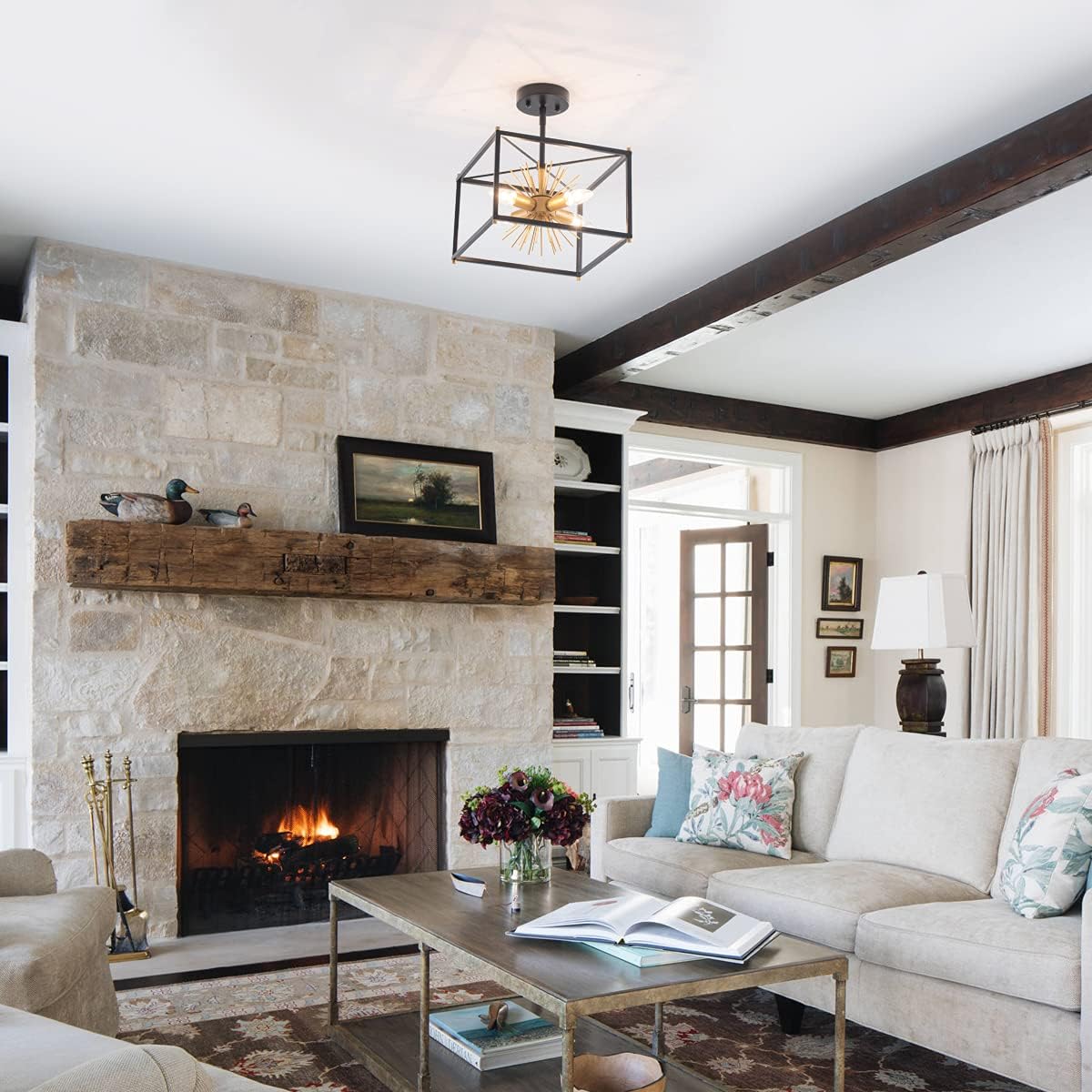 Gold 4-Light Semi-Flush Mount Ceiling Light Fixture E884
