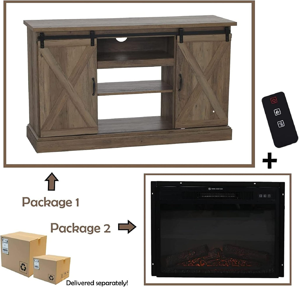 Electric Fireplace TV Stand for TVs Up to 65 with Barn Door Storage Cabinet L598600