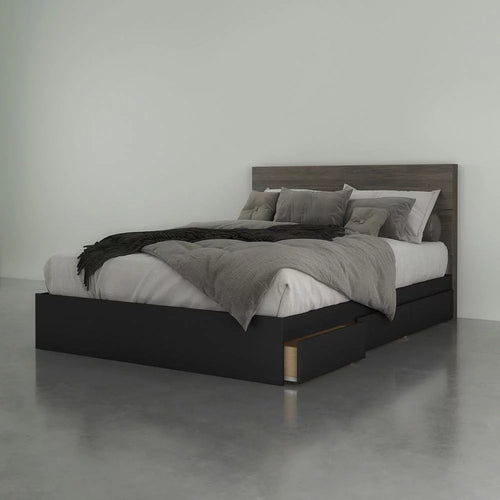 2 Piece Queen Size Bedroom Set, Bark Grey and Black B235856